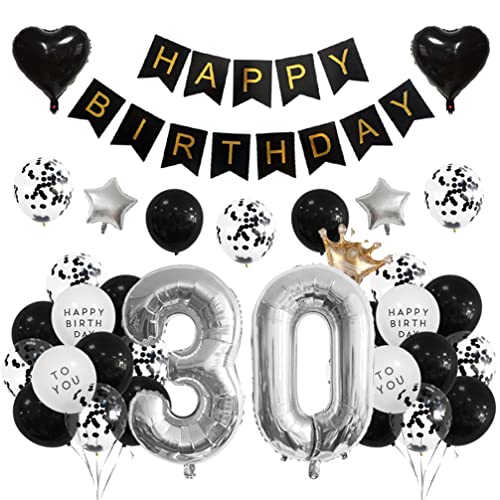 Houhounb 30 Geburtstag Deko 30 Party Luftballons Happy Birthday Banner Latex Ballon Ballon für Deko Junge Mädchen Geburtstag, Schwarz und Silber Houhounb 30 Geburtstag Deko 30 Party Luftballons Happy Birthday Banner Latex Ballon Ballon für Deko Junge Mädchen Geburtstag, Schwarz und Silber von Houhounb