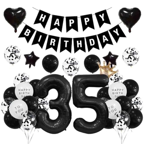 Houhounb 35 Jahre Geburtstag Dekoration 35 Jahre Geburtstag Party Luftballons Happy Birthday Banner Latex Ballon Ballon für Dekoration Junge Mädchen Geburtstag, Schwarz von Houhounb