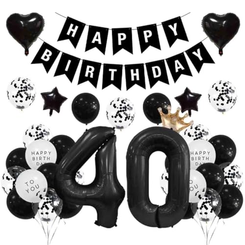 Houhounb 40 Jahre Geburtstag Dekoration 40 Jahre Geburtstag Party Luftballons Happy Birthday Banner Latex Ballon Ballon für Dekoration Junge Mädchen Geburtstag, Schwarz von Houhounb