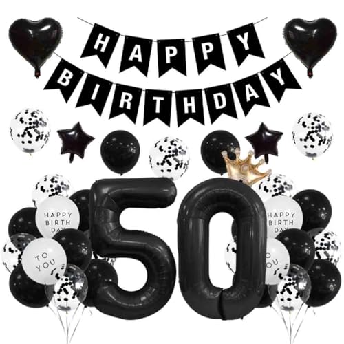 Houhounb 50 Jahre Geburtstag Dekoration 50 Jahre Geburtstag Party Luftballons Happy Birthday Banner Latex Ballon Ballon für Dekoration Junge Mädchen Geburtstag, Schwarz von Houhounb