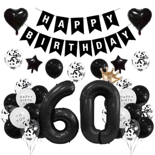Houhounb 60 Jahre Geburtstag Dekoration 60 Jahre Geburtstag Party Luftballons Happy Birthday Banner Latex Ballon Ballon für Dekoration Junge Mädchen Geburtstag, Schwarz von Houhounb