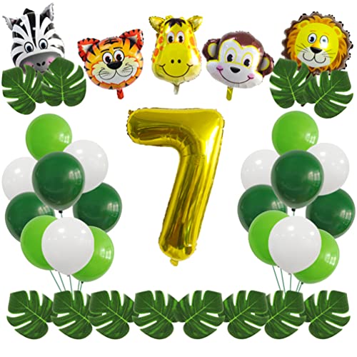 Houhounb 7 Jahre Dschungel Geburtstag Dekoration Safari Wald Tier Kinder Geburtstagsdeko Tiere Folienballon Luftballons für Deko Junge Mädchen 7. Geburtstag Dschungel Baby Shower von Houhounb