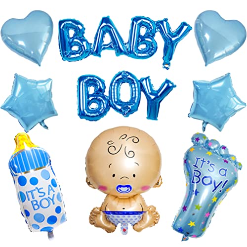 Houhounb Blau Babyparty Deko Neugeborene Babyflasche Füße Stern Herz Folienballon Ich Bin Ein Junge BABY BOY Folienballons für Babyshower Geburt Gender Reveal Party Dekoration von Houhounb