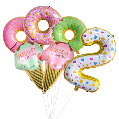 Houhounb Donut Geburtstag Dekoration Set Donutfolie Ballons - 2x Eiscreme Folienballons +Zahl 2 Zahlenballon+3x Donuts Aluminiumballons Kinder 2. Geburtstag Party Dekoration für Junge Mädchen von Houhounb