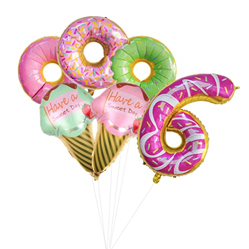 Houhounb Donut Geburtstag Dekoration Set Donutfolie Ballons - 2x Eiscreme Folienballons +Zahl 6 Zahlenballon+3x Donuts Aluminiumballons Kinder 6. Geburtstag Party Dekoration für Junge Mädchen Houhounb Donut Geburtstag Dekoration Set Donutfolie Ballons - 2x Eiscreme Folienballons +Zahl 6 Zahlenballon+3x Donuts Aluminiumballons Kinder 6. Geburtstag Party Dekoration für Junge Mädchen von Houhounb