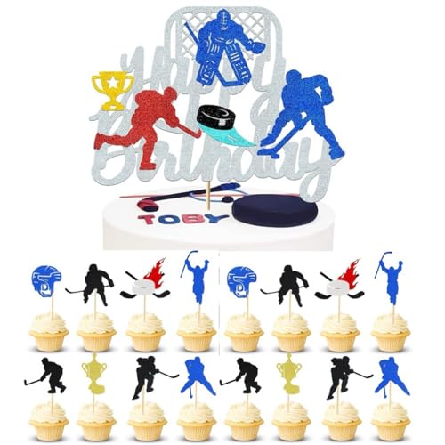 Houhounb Eishockey-Themen Party Deko Set Doppelseitig Kuchendeckel 1 großes Happy Birthday Cake Topper und 16Pcs Kuchen Topper Cupcake Picks für Eishockey Themed Geburtstag Party Dekorationen Houhounb Eishockey-Themen Party Deko Set Doppelseitig Kuchendeckel 1 großes Happy Birthday Cake Topper und 16Pcs Kuchen Topper Cupcake Picks für Eishockey Themed Geburtstag Party Dekorationen von Houhounb