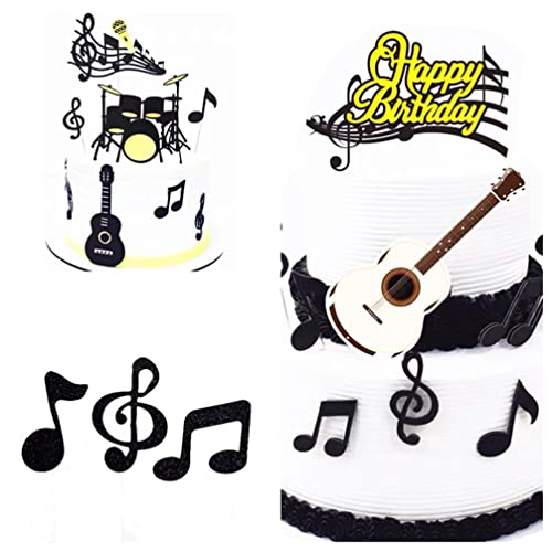 Houhounb Happy Birthday Cake Toppers Set Musiknoten Cupcake Topper Tortendeko Gitarre Cake Torten Muffin Dekoration für Kinder Mädchen Junge Musikalisches Thema Party, 32 Stück von Houhounb