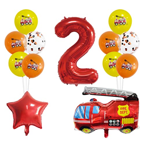 Houhounb Kindergeburtstag Feuerwehrauto Dekorationen 2.Geburtstag Luftballon Folienballons Feuerwehr Deko für Kinder Party Deko Birthday Decoration von Houhounb