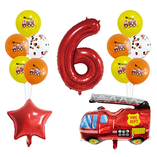 Houhounb Kindergeburtstag Feuerwehrauto Dekorationen 6.Geburtstag Luftballon Folienballons Feuerwehr Deko für Kinder Party Deko Birthday Decoration von Houhounb