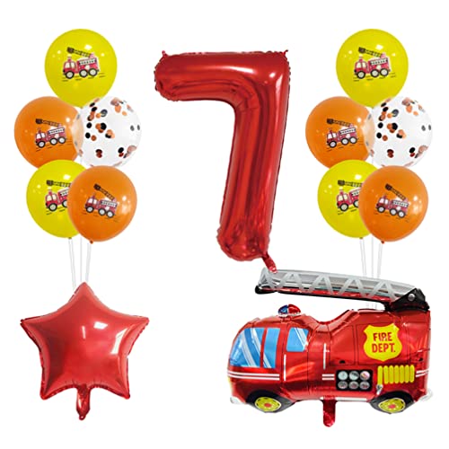 Houhounb Kindergeburtstag Feuerwehrauto Dekorationen 7.Geburtstag Luftballon Folienballons Feuerwehr Deko für Kinder Party Deko Birthday Decoration von Houhounb