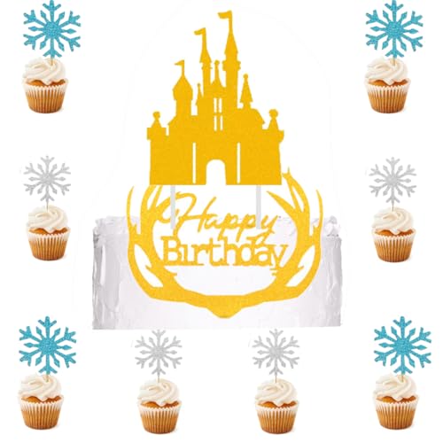 Houhounb Schloss Tortendeko Geweih Happy Birthday Kuchen Topper und Frozen Glitter Deko mit Schneeflocke für Geburtstag Tortendeko Weihnachten Kuchendeko Hochzeitstorte Tortenaufleger, Golden,Sliber Houhounb Schloss Tortendeko Geweih Happy Birthday Kuchen Topper und Frozen Glitter Deko mit Schneeflocke für Geburtstag Tortendeko Weihnachten Kuchendeko Hochzeitstorte Tortenaufleger, Golden,Sliber von Houhounb