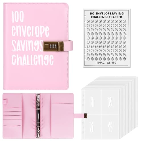 Ringbuch A5 nachfüllbar mit Passwortschloss – Leder Binder in Rosa mit 135 Blättern, Kartenfächern & Stickern – A5 Ringmappe für Schule, Reisen & Organisation von Houkiper