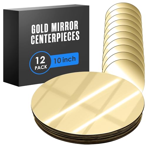 Houseables Goldfarbene Spiegel-Mittelstücke für Tische, runde Spiegel für Tafelaufsätze, verspiegelte Tabletts, runde Tischplatte, Kreis, Glas-Ladegerät, Hochzeit, Mittelstück, kleine Basis, Kerze von Houseables