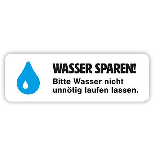10 x Aufkleber "Wasser sparen" - Hinweis für Bad, Küche und Büro - (weiß, 66 x 22 mm) von HouseholdBasics