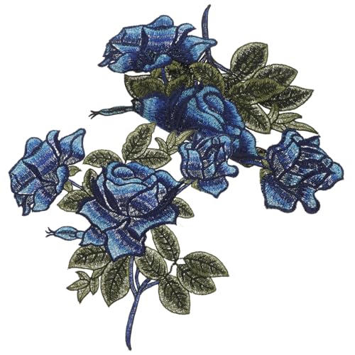 Housoutil 1 Paar Gestickte Rosentuchaufkleber Patch aufnähen Naht Blume Jeans-Patches Flicken für Kleidung gestickte Aufnäher Flicken für Jacken Stickerei Aufbügler Nähflecken Polyester Blau von Housoutil