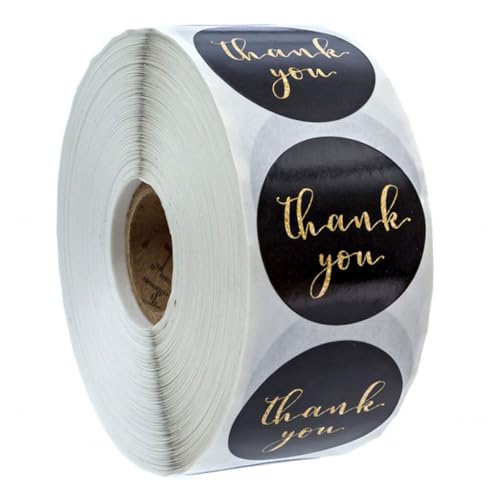 Housoutil 1 Rolle 500 Stück danke etikettenaufkleber Abschlussaufkleber Karte Kügelchen Stichworte Schule erheben Vinyl Verpackungsetikett backen Aufkleber verpacken Schwarz von Housoutil