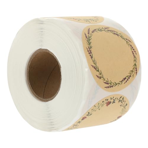 Housoutil 1 Rolle Blumenetikettenaufkleber Brief versiegelbar klebrig Kasse Zahlen Umschlag geschenktüten deko Geschenkaufkleber -Siegelaufkleber aus Papier Kraftpapier von Housoutil
