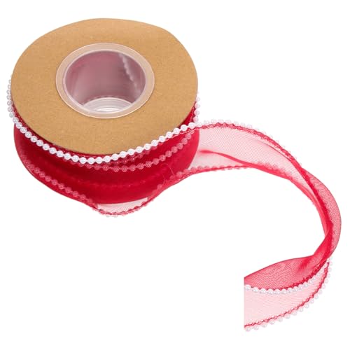 Housoutil 1 Rolle Blumenstrauß Verpackungsband rotes Satinband Perle Girlande funkeln Hochzeitsdeko seidenband dekobänder gestaltetes Geschenkband schneidbares Geschenkband Polyester von Housoutil