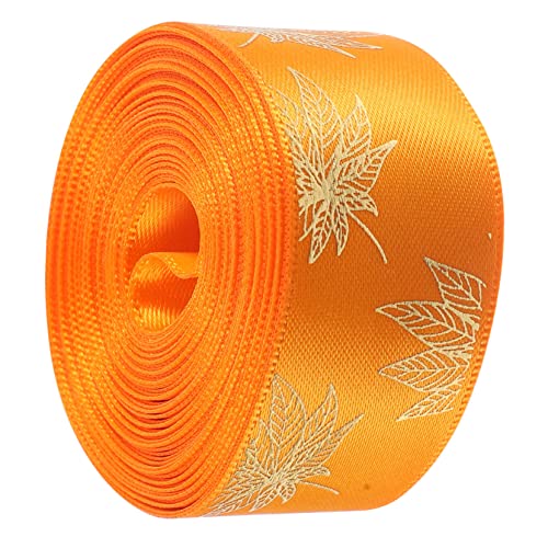 Housoutil 1 Rolle Goldbartes Ahornblattband Geschenkband für den täglichen Gebrauch Festival-Paketband DIY liefert Schneidbares Bastelband Geschenkzubehör Polyester Orange von Housoutil