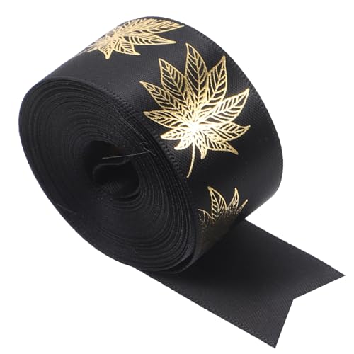 Housoutil 1 Rolle Goldbartes Ahornblattband dünn Schleife Party Bogen verschleißfestes Geschenkband gestaltetes Paketband verschleißfestes Bastelband Polyester Black von Housoutil