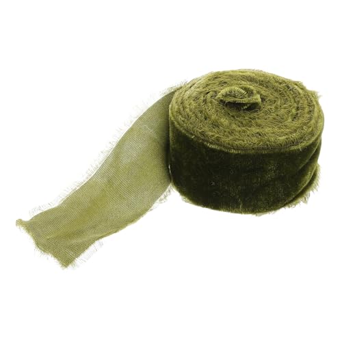 Housoutil 1 Rolle Handgerissenes Band Mit Rohkante Kranzband Stoffband Bänder Zum Basteln Dickes Band Hochzeitsband Rustikales Vintage Samtband Geschenkband Feiertagsband Olivgrüne von Housoutil