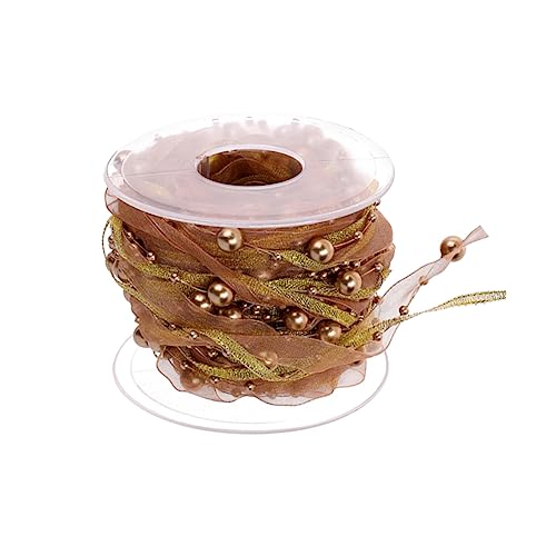Housoutil 1 Rolle Hochzeitsband Dekorationsfest Drahtband Band zum Verpacken weihnachtsbaumdeko tannenbaum dekoration dekoratives Perlenband Blumenstraußbänder für Paket Golden von Housoutil