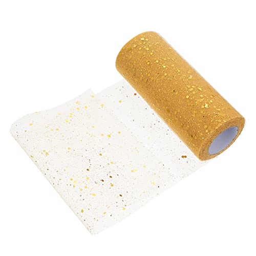 Housoutil 1 Rolle Paillettenbesetztes Netz Material Glänzend Stoff Funkeln Hochzeit Schimmernd Hauchdünn Glitzerndes Paillettenband Glitzerndes Tüllband Paillettengewebeband Golden Polyester von Housoutil