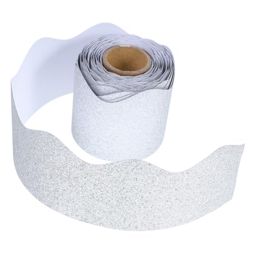 Housoutil 1 Rolle Tafel-Rand-Aufkleber deko Grenzen Klassenzimmer Bulletin Grenzabziehbild Festival-Bordüre Bulletin-Versorgung Festivalbedarf Glitzer-Pinnwandränder Tafelrand Papier Silver von Housoutil