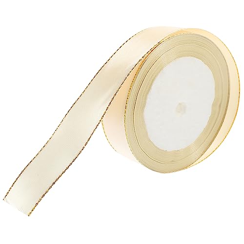 Housoutil 1 Rollenbox Goldband Band Gold Exquisite Geschenkbänder Schleife Dekoratives Klebeband Dekoration Verdrahtet Rand Elegant Goldenes Satinband Basteln Streifen Beige Polyester von Housoutil
