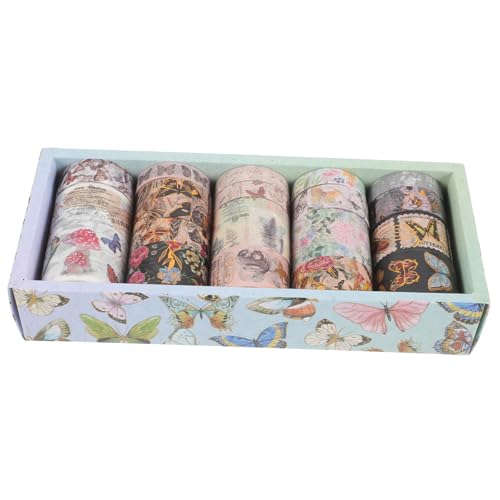 Housoutil 1 Satz Blumenpapierband Farbiges Band Schmetterling Sammelalbum Blumenklebeband Blumen- Handwerk Blumenband Musterband Retro-washi-tape Scrapbook-diy-klebebänder Aufkleber 17rollen von Housoutil