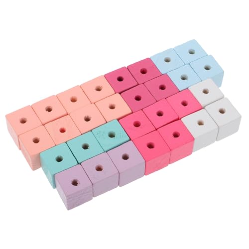 Housoutil 1 Satz Bunte Holzperlen Quadratische Diy Schmuckzubehör Für Armbänder Und Für Kreative Bastelprojekte Und Kinderhandwerk 30 Stück von Housoutil