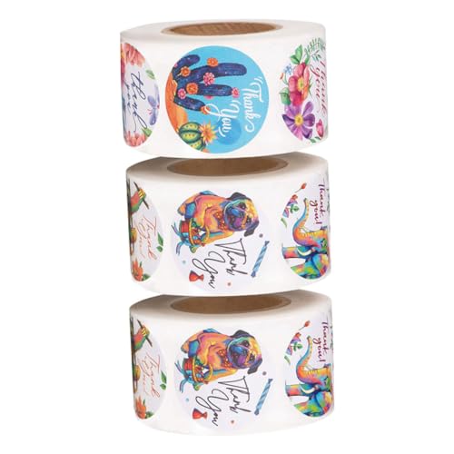 Housoutil 1 Satz Dankeschön Aufkleber Selbstklebende Tier und Blumenmuster für Geschenkverpackungen Lebensmittelverpackungen und Diy Projekte Aufkleber pro Rolle von Housoutil