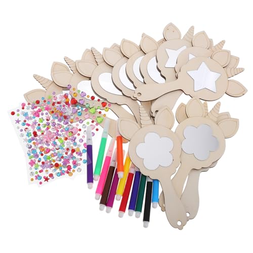 Housoutil 1 Satz Einhorn-spiegel-set Kinderspiegel Spiegel Aus Holz Selber Basteln Spiegel Make -up -spiegel Unvollendeter Mini-spiegel Dekorativer Diy-spiegel Bastelzubehör Hölzern von Housoutil