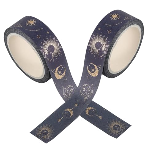 Housoutil 1 Satz Golden Stern Moon Tape Süßes Band Zeitschrift Journaling Lieferungen Streifen Klebeband Für Scrapbooking Sammelalbum Washi Tapes Mehrzweck-washi-tape Papier Blau 2rollen von Housoutil