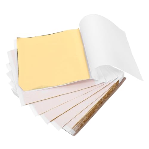 Housoutil 1 Satz Goldfolie Farbige Folie Goldloses Blatt Metallic-gold-seidenpapier Glitzernde Goldflocken Bastelpapier Selber Machen Blattgoldpapiere Eloxiertes Aluminium Golden 100 Stück von Housoutil