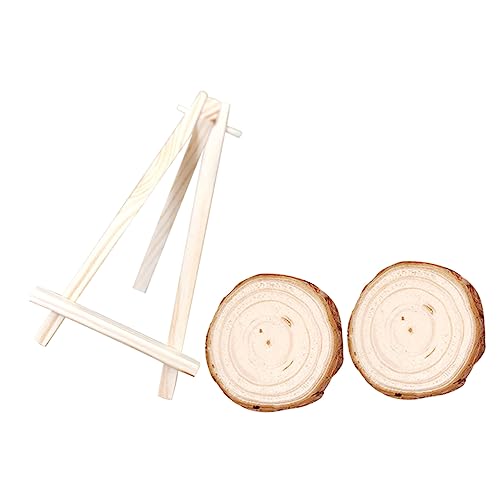Housoutil 1 Satz Protokollstücke Requisiten Staffelei stehen klein Zeichenständer DIY-Ornamente Miniatur Holz rund mit Ständer Basteln Sie einen leeren Holzausschnitt unfertiges Holz rund von Housoutil
