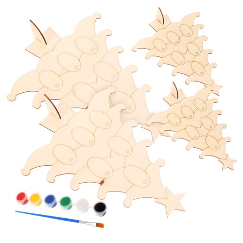 Housoutil 1 Satz Rustikales Holz Weihnachtsbaum Diy Material Unbehandeltem Holz mit Baumformen und Acrylfarben für Weihnachtsgestaltungen Teilig von Housoutil