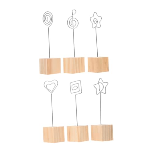Housoutil 1 Satz Teiliges Kreative Holz Message Clips Mit Quadratischer Basis Für Schreibtischdekoration Vielseitige Für Notizen Bilder Menüs Und Karten 6 Stück von Housoutil