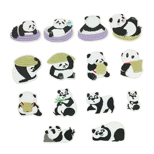 Housoutil 1 Satz Teiliges Panda Stickerei Patch Aufbügelbare Diy Flicken Für Kleidung Taschen Und Bastelarbeiten Süße Cartoon Muster Für Jeans Jacken Und Dekoration 14 Stück von Housoutil