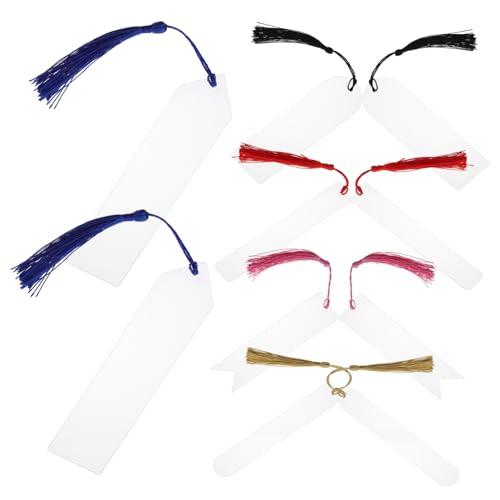 Housoutil 1 Set Acryl-Lesezeichen-Rohlinge mit bunten Quasten zum Basteln, klare Lesezeichen zur Personalisierung zum Lesen und für Etiketten von Housoutil