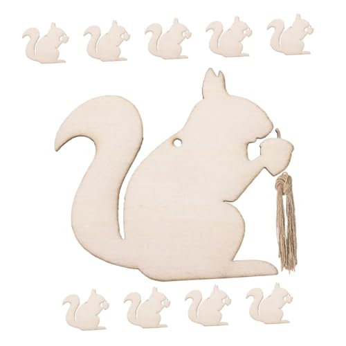 Housoutil 10 Stück Eichhörnchen-Holzscheiben leere Eichhörnchenausschnitte Weihnachtsbaumschmuck Ornamente Dekorationen DIY hängende Tierhackschnitzel tierische Holzformen Hanfseil Beige von Housoutil