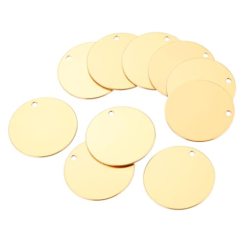Housoutil 10 Stück Etikett aus Edelstahl flache Scheibenzauber mit Loch Anhänger für die Schmuckherstellung Anhänger aus Edelstahl Stempelanhänger runder Anhänger Rostfreier Stahl Golden von Housoutil