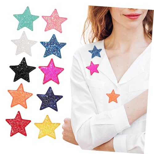 Housoutil 10 Stück Fünfzackige Stern Stoffflicken Für Aufkleberflicken Zum Aufnähen Auf Kleidung Glitzernde „Hello“ Applikation Süße Accessoires Taschen Bestickte Sternaufkleber von Housoutil