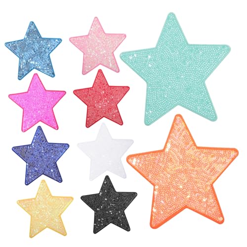 Housoutil 10 Stück Gestickter Stoffaufnäher Sternpailletten Zum Nähen Hutflecken Himmlisch Kleiderflicken Kleidung Gestickte Aufnäher Sternenflecken Pailletten Und Selbstklebende Rückseite von Housoutil
