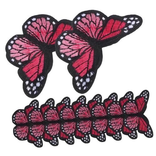 Housoutil 10 Stück Große Schmetterling Bügelbilder mit Stickerei Leichte Rote Aufnäher zum Aufbügeln und Nähen Langlebige Diy Applikationen für Kleidung Taschen und Accessoires Farbecht und von Housoutil
