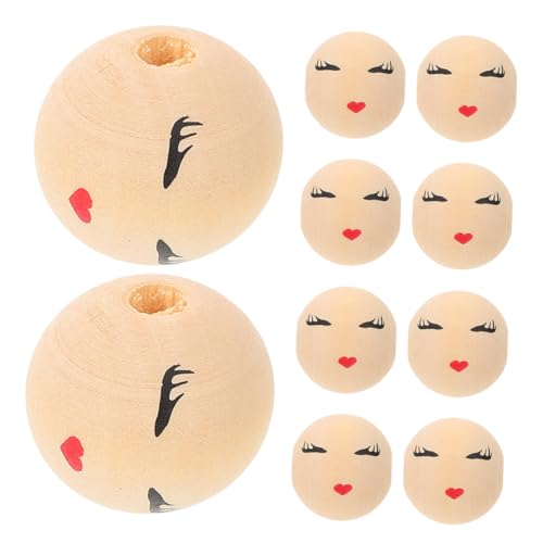 Housoutil 10 Stück Runde Holzperlen-Accessoires Perlen zum Basteln kleine Perlen Lächeln Perlen Basteln von Perlen Holzperlen mit Gesichtern Lächeln Gesicht Holzperlen Beige von Housoutil