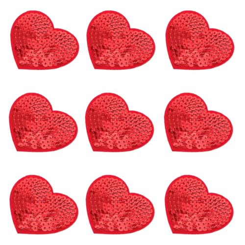 Housoutil 10 Stück Stickaufkleber stoff aufnäher Stoff-Patches Flicken für Kleidung individuelle Aufnäher gestickt Rote Herzaufnäher mit Pailletten Herzförmiger Aufnäher mit Pailletten von Housoutil
