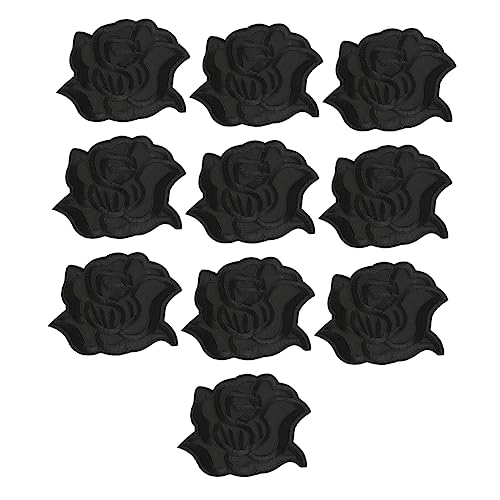 Housoutil 10 Stück Stickereispatch Blumen- für Aufnäher mit Rosenstickerei gestickte Applikation nähen embroidery bastelzeug Kleidung Dekoration Kleideraufnäher Craft-Patch Twill-Stoff Black von Housoutil