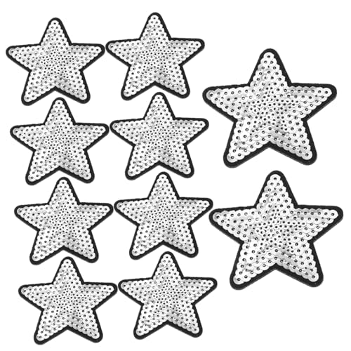 Housoutil 10 Stück Stoffaufkleber mit fünfzackigen Sternen Kleidung Dekoration Patches Sternen Applikationen gestickte Aufnäher Art Patches Tuch Sternaufnäher mit Pailletten Kleidungsflicken von Housoutil