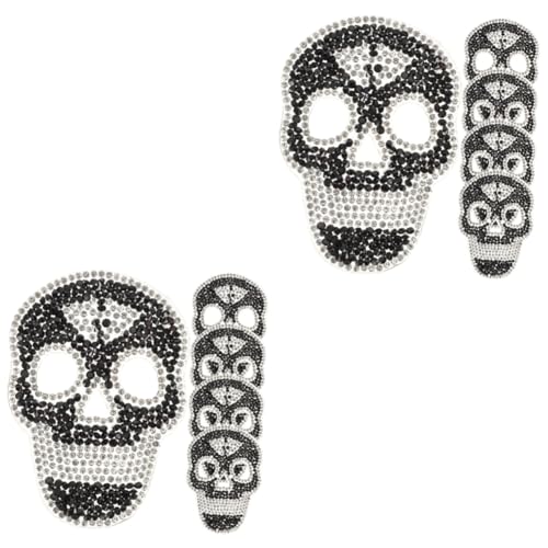 Housoutil 10 Stück Teiliges Bügelbild Skull Patches mit Strasssteinen Flexible DIY Aufnäher zum Aufbügeln und Nähen Multifunktionale Reparatur und Dekorationsflicken für Kleidung Rucksäcke von Housoutil